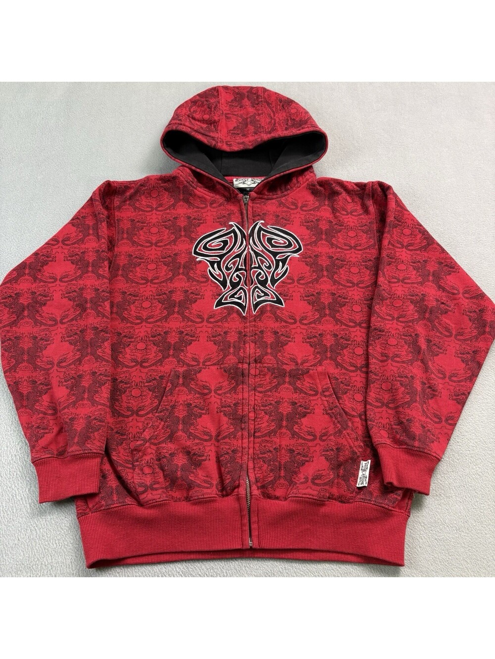 Vintage Y2K Silver Point Tribal Zip Up Hoodie Boys Size Medium Red